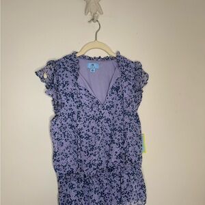 CeCe Lavender Floral Ruffle Blouse